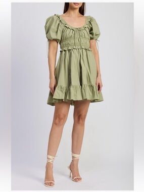 En Sasion Ruffle Puff Sleeve Tiered Mini Dress